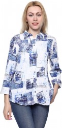 قميص منقوش بطبعة روما وكم ثلاثة ارباع للنساء من تشيكا - ازرق وابيض