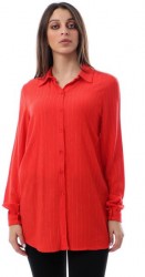 قميص احمر كم طويل قبة قميص مقاس Medium للنساء من م.سو