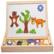 لعبة تعليمية لوح رسم اسود خشبي ومغناطيسي متعدد الاستعمالات للاطفال مع قطع صور حيوانات