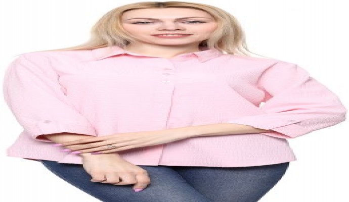 قميص بنقشة مموجة بكم ثلاثة ارباع للنساء من تشيكا - بينك