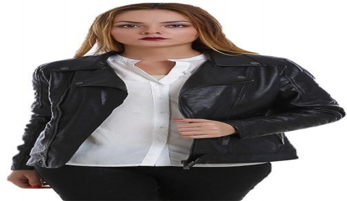 رافين جاكيت بتصميم راكبي الدراجات جلد اسود -نساء