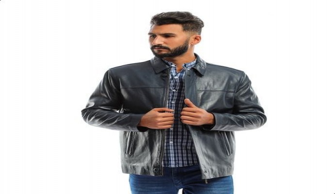 جاكيت جلد صناعي بسوستة مخفية وازرار امامية للرجال من اندورا - كحلي