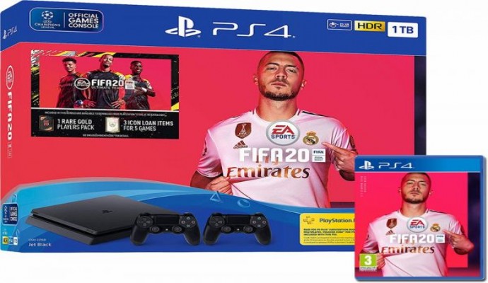 جهاز بلاي ستيشن مع ذراع تحكم دوال شوك 4 ولعبة فيفا 2020 واشتراك لمدة 14 يوم في بلاي ستيشن بلس - 1 تيرابايت - اسود جيت